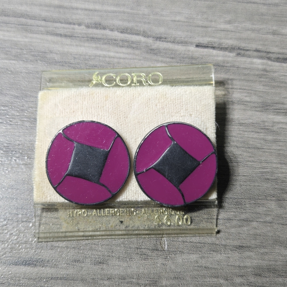 Coro Magenta and Black Round Earrings